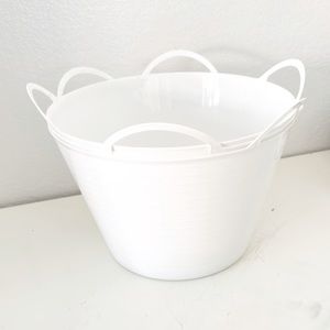 Set of 3 White Plastic Tub Bin Bucket w Handles Storage Organization Gift Basket